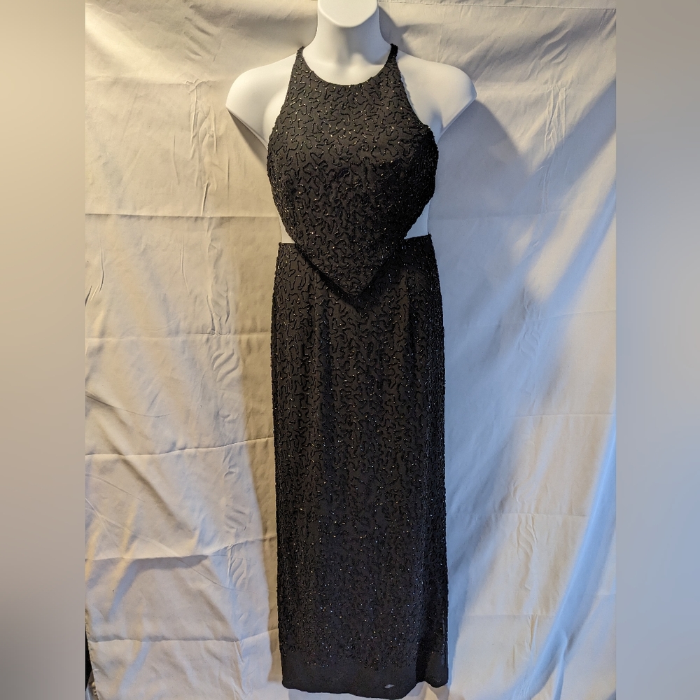 Black Beaded Formal Gown - Vintage 00s - Morgan & Co by Linda Bernell